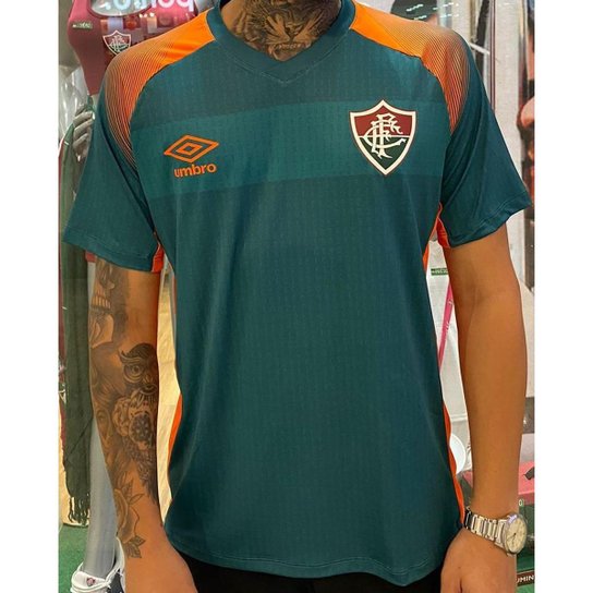 Camisa Masc. Umbro Aquecimento Fluminense 2023 - Verde+laranja Menor preço em Camisa Masc. Umbro Aquecimento Fluminense 2023 - Verde+laranja