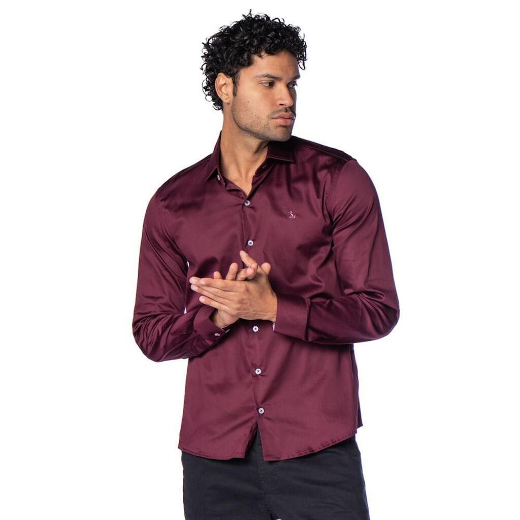 Camisa Masculina Amil Manga Longa Slim Elastano Azul Escuro