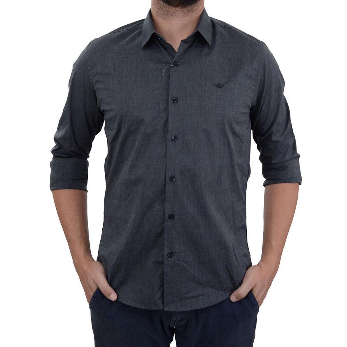 Camisa Masculina Docthos ML Slim Cinza Escuro - 249840
