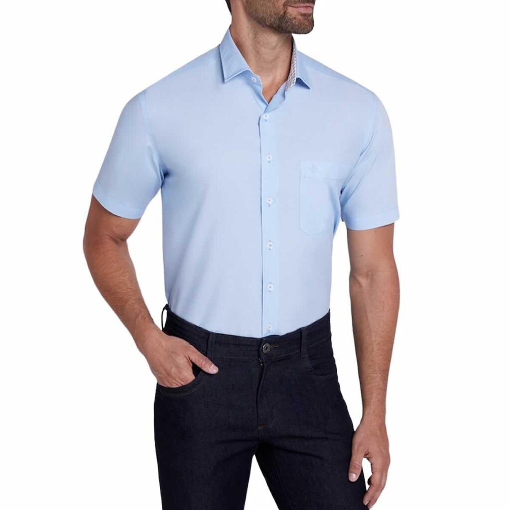 Camisa Masculina Dudalina MC Comfort Lisa Azul - 680102