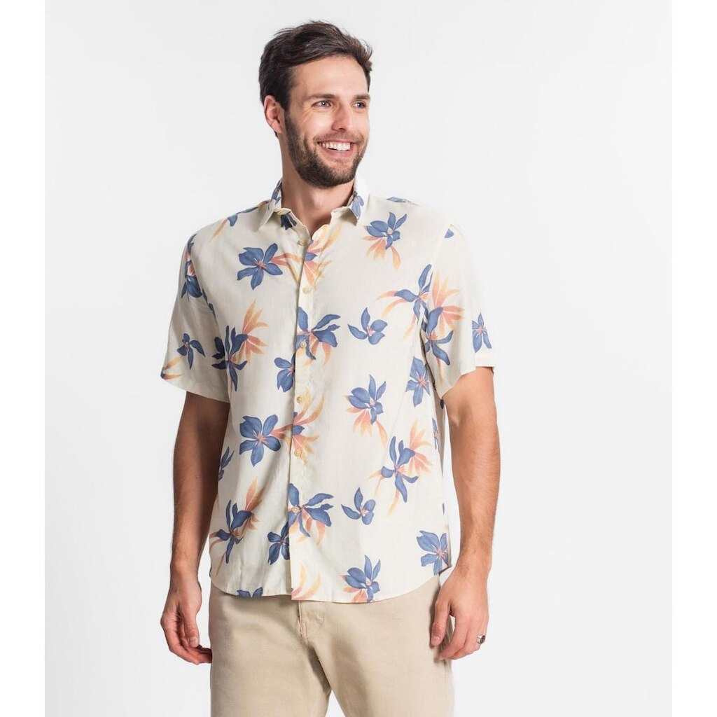 Camisa Masculina Florida Com Botões Select Bege