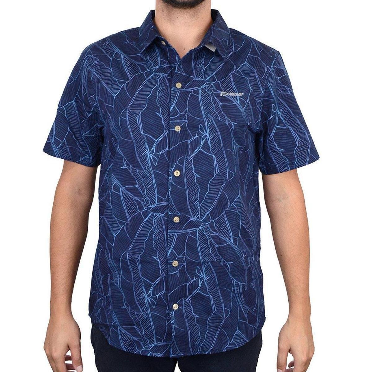 Camisa Masculina Freesuf MC Leaf Estampada Marinho - 110501 Menor preço em Camisa Masculina Freesuf MC Leaf Estampada Marinho - 110501