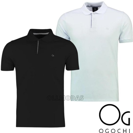 Camisa Masculina Gola Polo Social Ogochi Premium Slim Manga Curta - Preto Menor preço em Camisa Masculina Gola Polo Social Ogochi Premium Slim Manga Curta - Preto