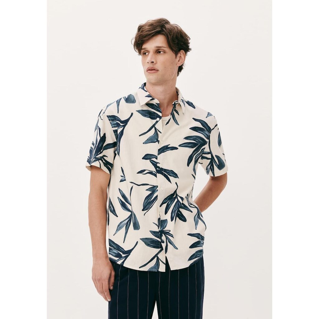 Camisa Masculina Manga Curta Estampada Com Linho