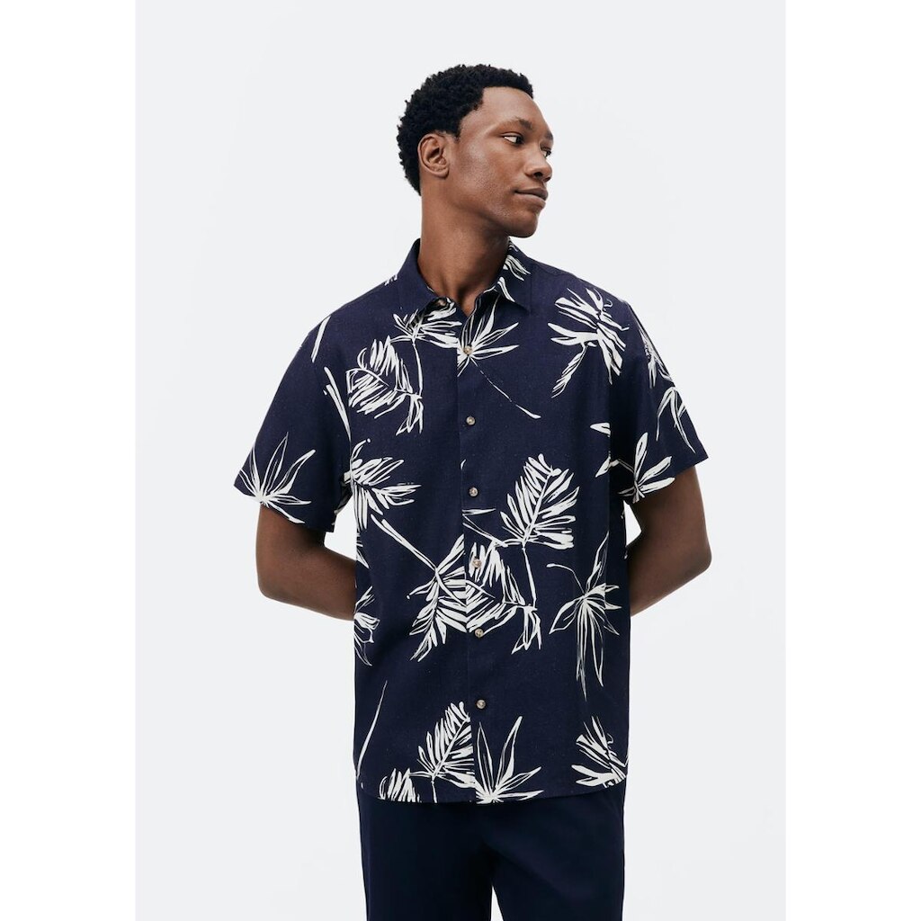 Camisa Masculina Manga Curta Estampada Em Linho