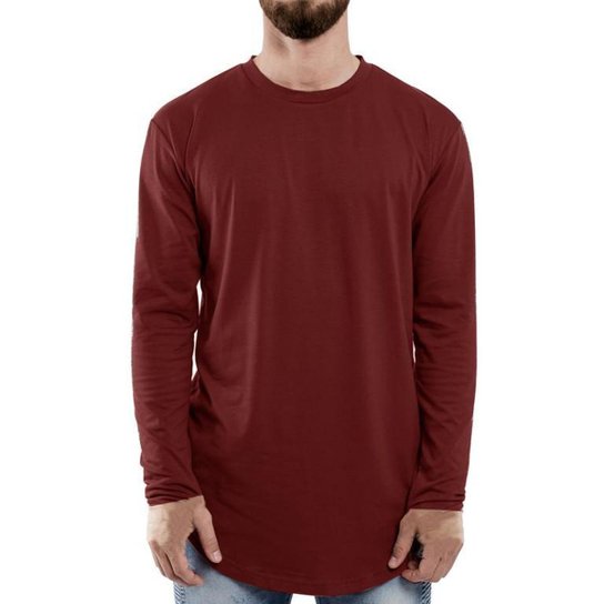 Camisa Masculina Manga Longa Longline Swag Oversized Top Slim Fitness - Azul Claro - M - Homem - Vinho Menor preço em Camisa Masculina Manga Longa Longline Swag Oversized Top Slim Fitness - Azul Claro - M - Homem - Vinho