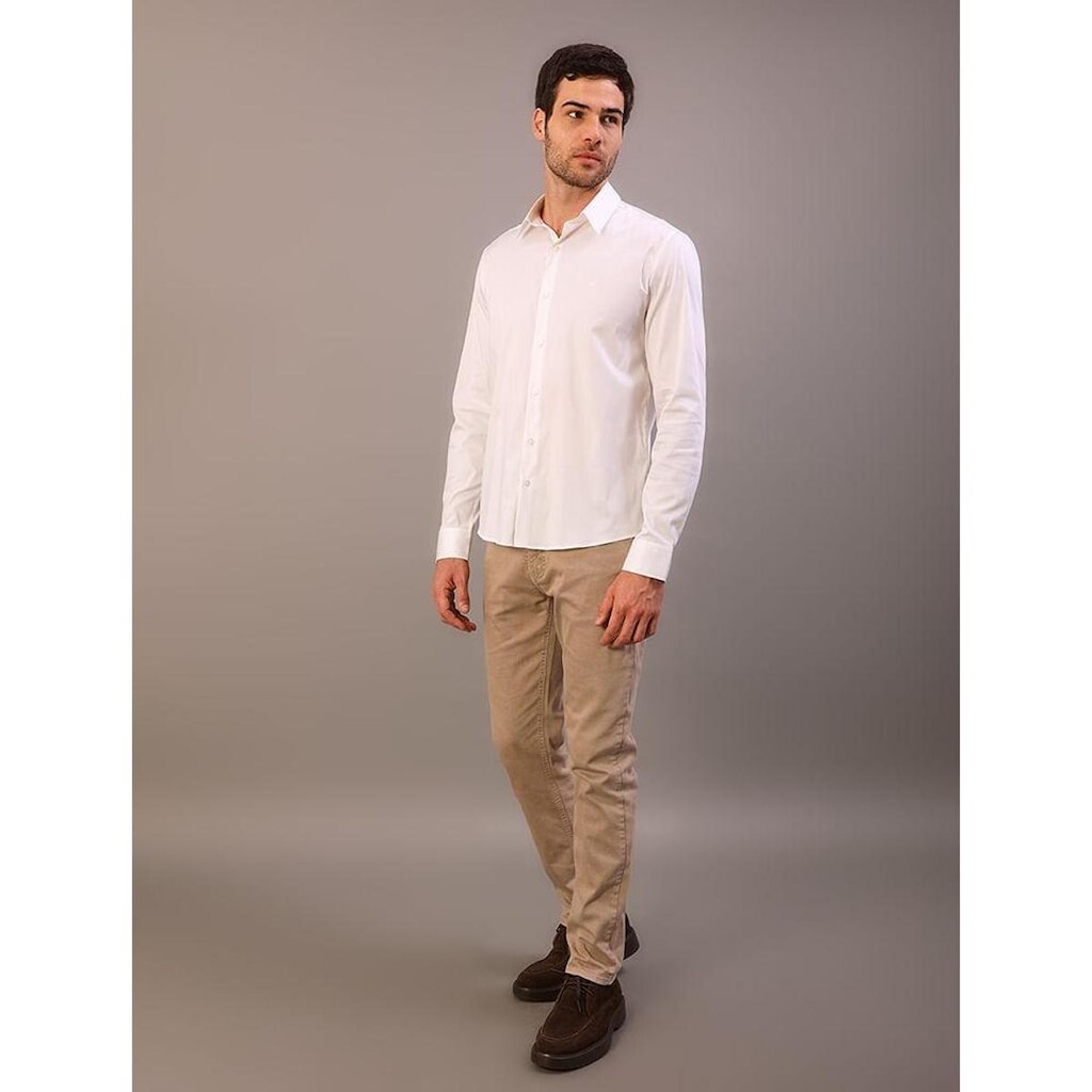 Camisa Masculina Manga Longa Slim Básica - Branco