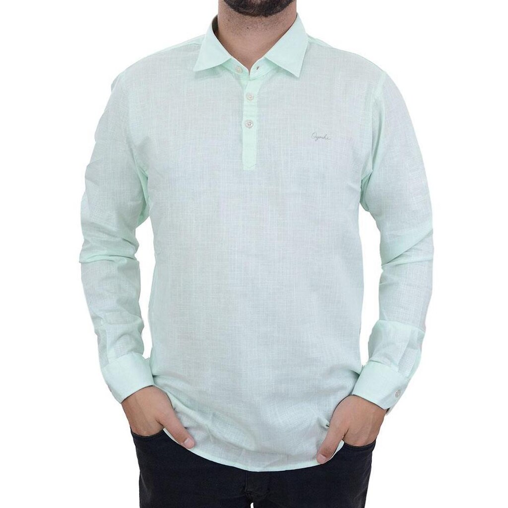 Camisa Masculina Ogochi ML Bata Verde Claro - 0015