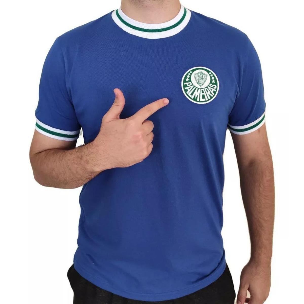 Camisa Masculina Palmeiras Retrô 1973 Azul Oficial Menor preço em Camisa Masculina Palmeiras Retrô 1973 Azul Oficial