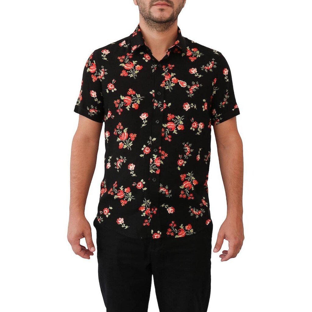 Camisa Masculina Preta Flores