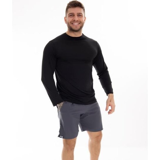Camisa Masculina Proteção UV Térmica Poliéster Manga Longa - Preto Menor preço em Camisa Masculina Proteção UV Térmica Poliéster Manga Longa - Preto
