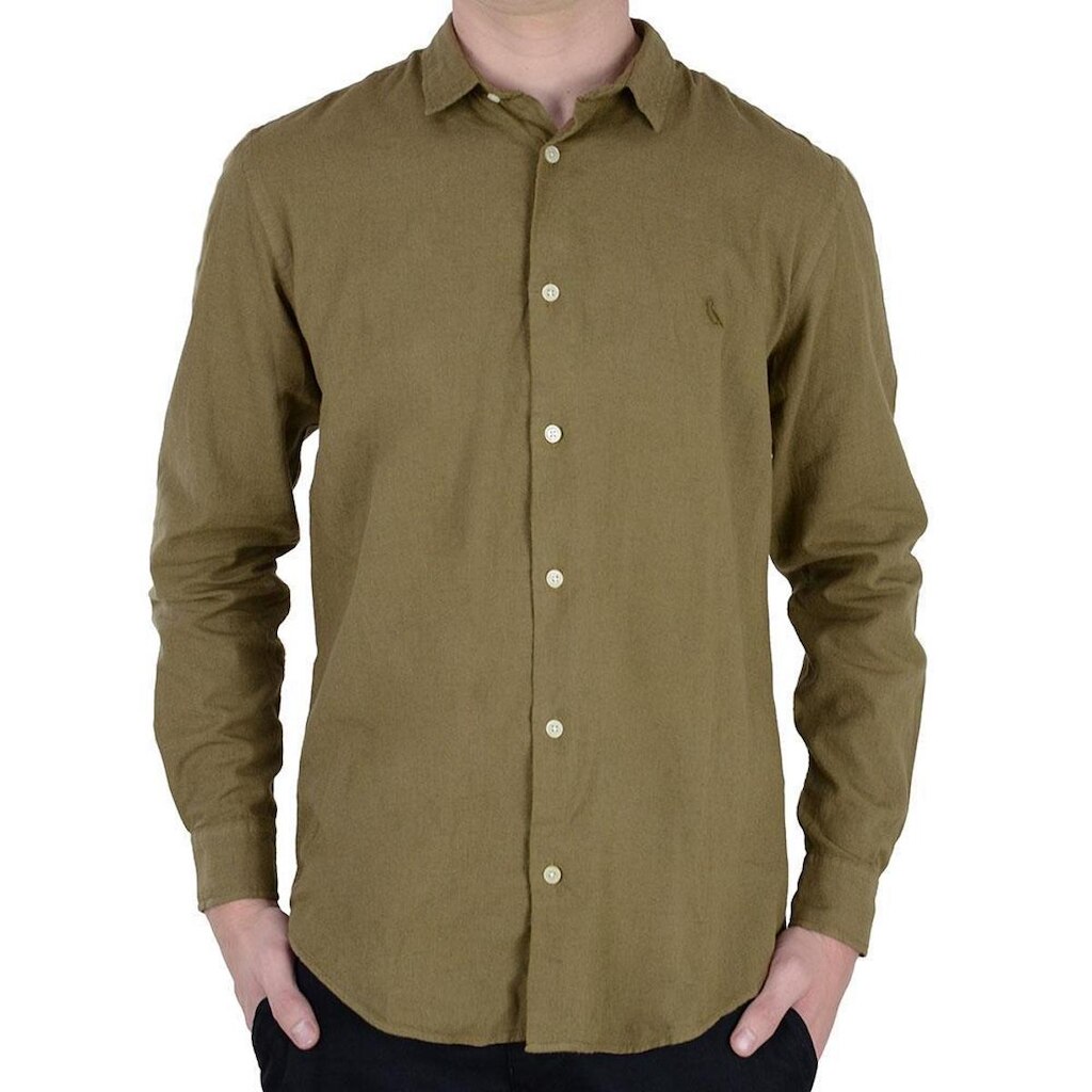 Camisa Masculina Reserva ML Linho Pienza Verde Militar - 010