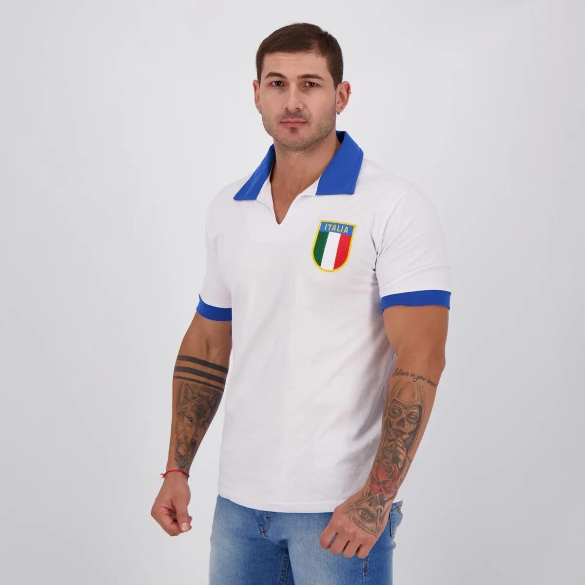 Camisa Masculina Retrô Itália Branca - Icon Edition Menor preço em Camisa Masculina Retrô Itália Branca - Icon Edition
