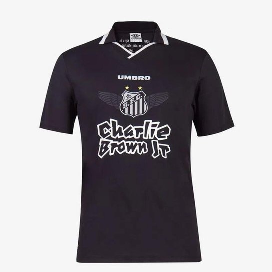 Camisa Masculina Santos Charlie Brown Jr. Umbro Oficial - Preto Menor preço em Camisa Masculina Santos Charlie Brown Jr. Umbro Oficial - Preto