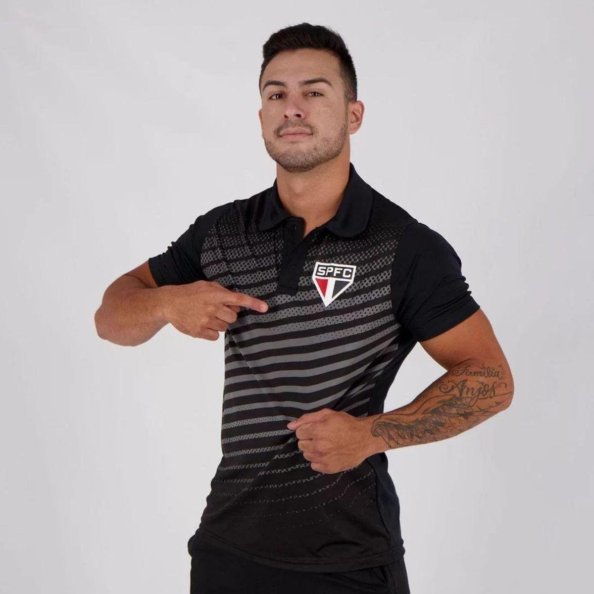 Camisa Masculina São Paulo Polo Soberano Preta Menor preço em Camisa Masculina São Paulo Polo Soberano Preta