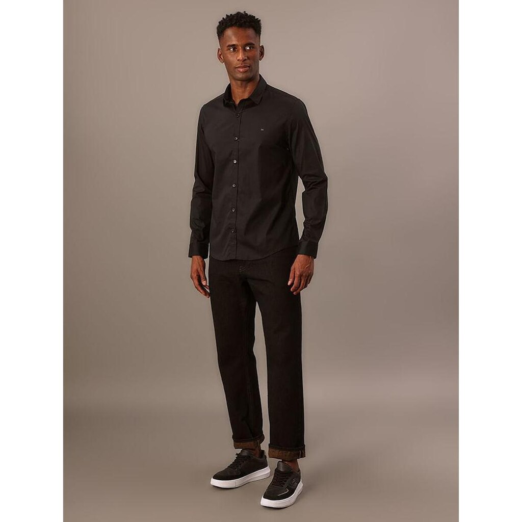 Camisa Masculina Slim Básica de Manga Longa Calvin Klein - Preto