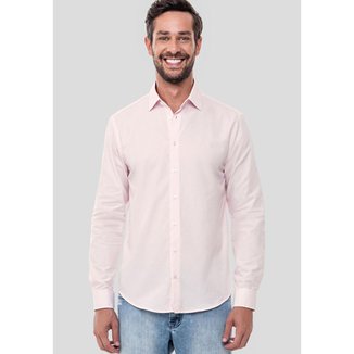 Camisa Masculina Slim Fit Manga Longa Rosa