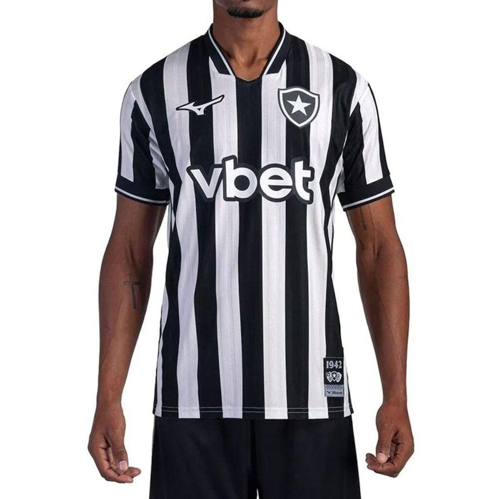 Camisa Mizuno Botafogo I 2026/27 Plus Size Masculina - Branco e Preto 6GG
