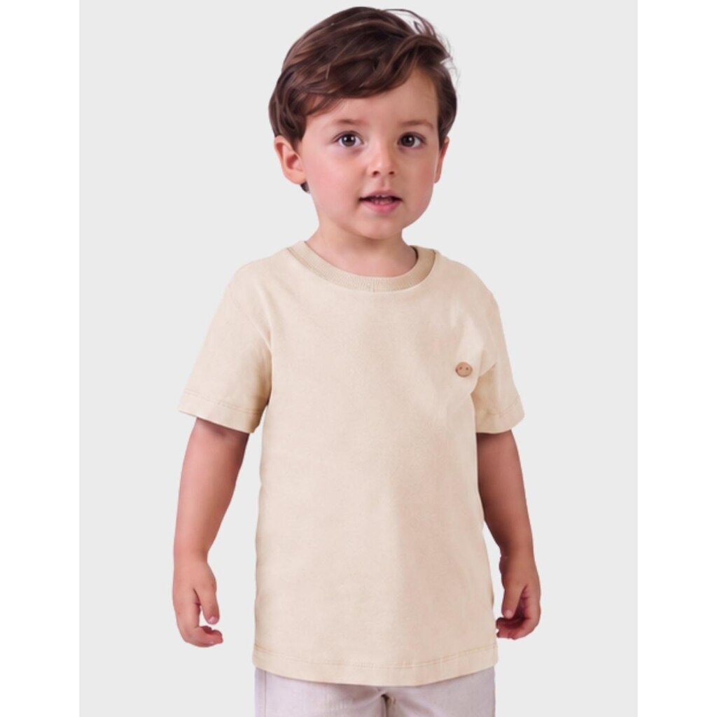 Camisa Moda Verão Estilo Malha Toque Aveludado Gola Canoa Com Detalhe Suave Menino 1 a 3