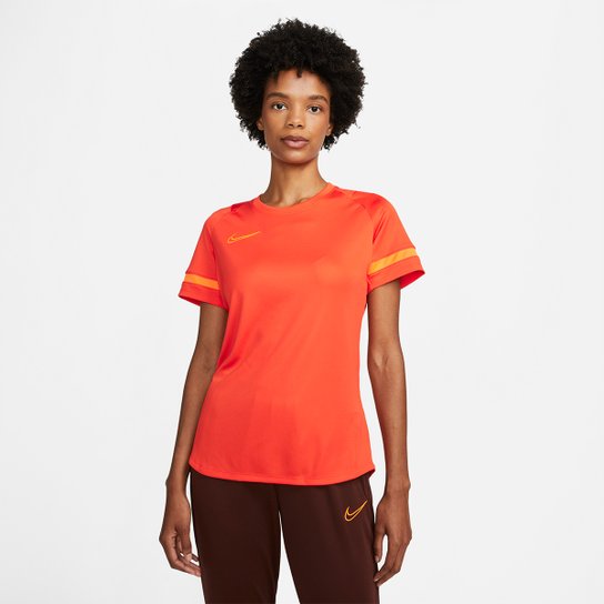 Camisa Nike Academy Top Dri-Fit Feminina - Laranja Menor preço em Camisa Nike Academy Top Dri-Fit Feminina - Laranja