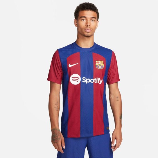 Camisa Nike Barcelona I 2023/24 Jogador Masculina - Azul Menor preço em Camisa Nike Barcelona I 2023/24 Jogador Masculina - Azul