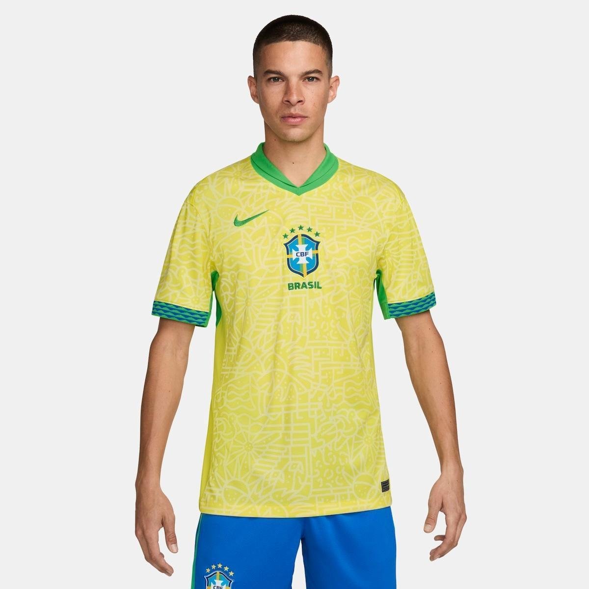 Camisa Nike Brasil I 2024/25 Torcedor Pro Masculina Menor preço em Camisa Nike Brasil I 2024/25 Torcedor Pro Masculina