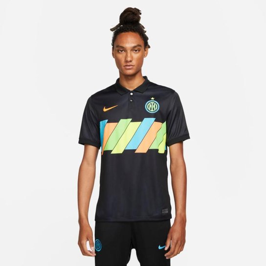 Camisa Nike Inter de Milão 2021/22 Torcedor Pro III Masculina - Preto Menor preço em Camisa Nike Inter de Milão 2021/22 Torcedor Pro III Masculina - Preto