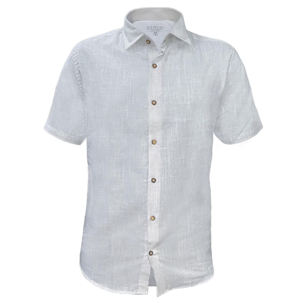 Camisa Ogochi Azul Ceu Ml Casual Slim Flame