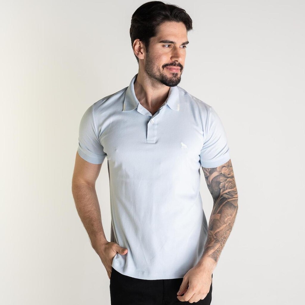 Camisa olo Acostamento Friso Azul Claro