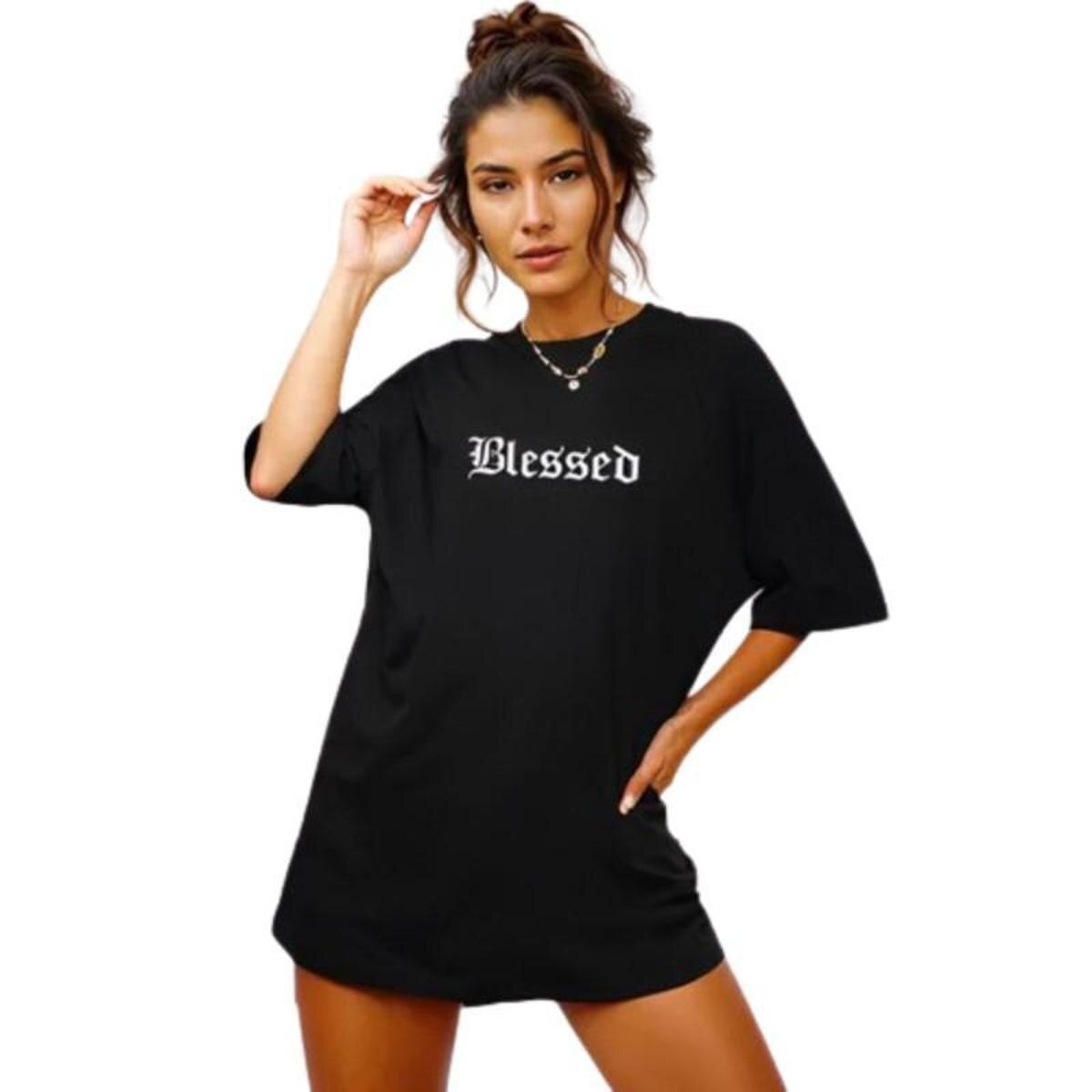 Camisa Oversized Feminina Treino Academia Blessed Algodão Streetwear ...