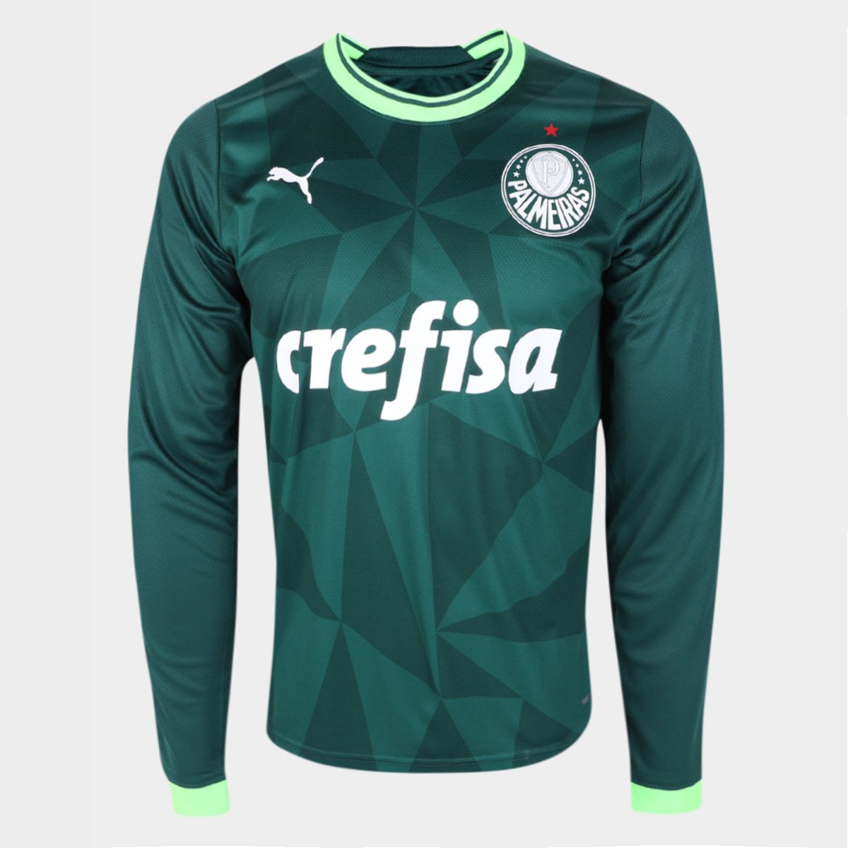 Camisa Palmeiras I 23/24 s/n° Torcedor Puma Manga Longa Masculina Menor preço em Camisa Palmeiras I 23/24 s/n° Torcedor Puma Manga Longa Masculina