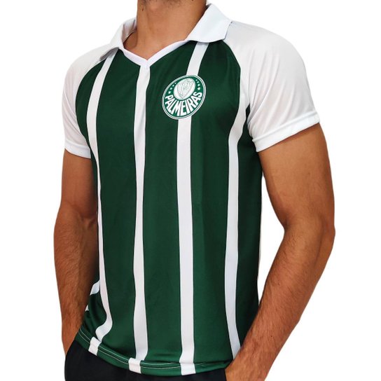 Camisa Palmeiras Polo Striped - Masculino - Verde+Branco Menor preço em Camisa Palmeiras Polo Striped - Masculino - Verde+Branco