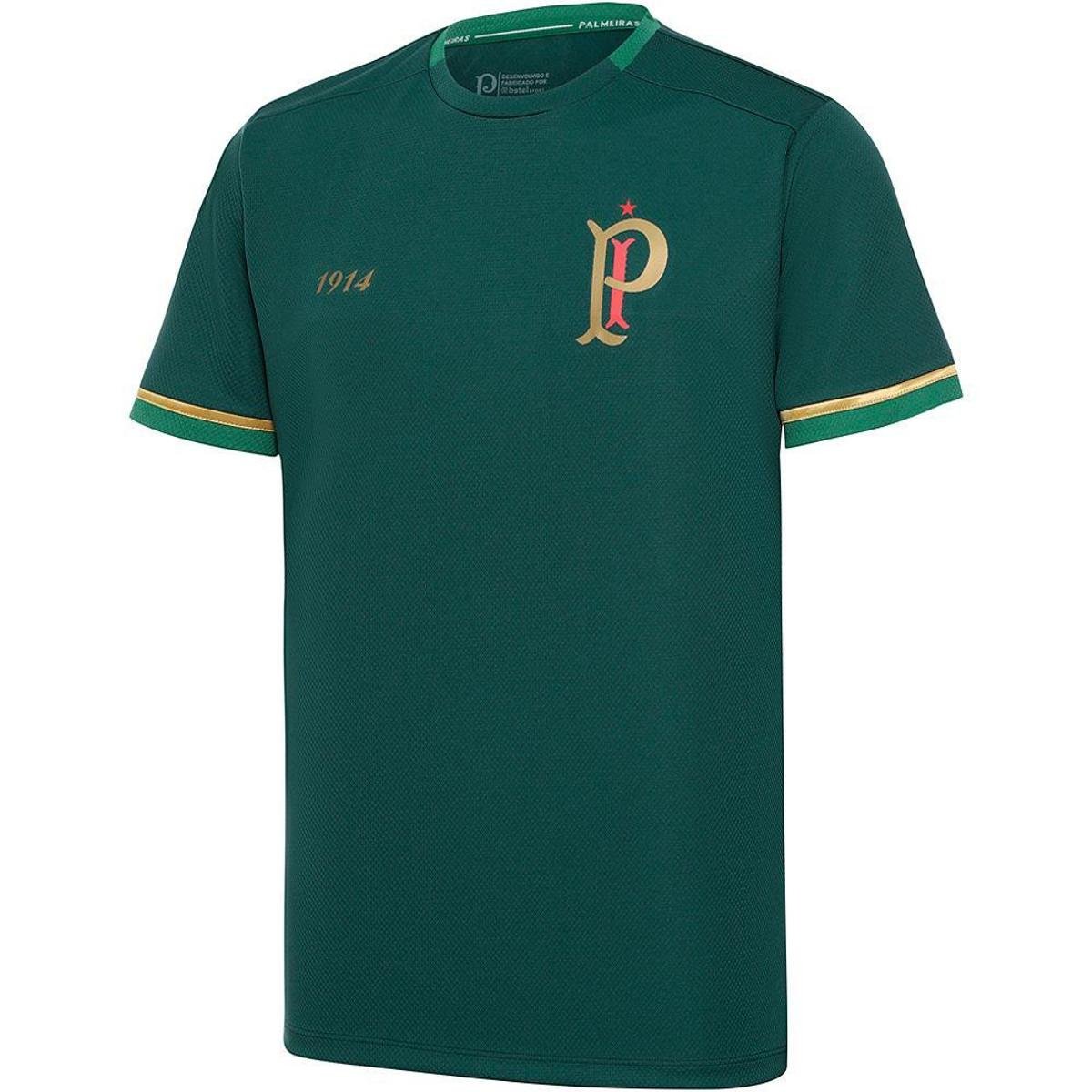 Camisa Palmeiras Retrô 1914 Cruz de Savóia Dry Verde e Dourado Masculina Menor preço em Camisa Palmeiras Retrô 1914 Cruz de Savóia Dry Verde e Dourado Masculina