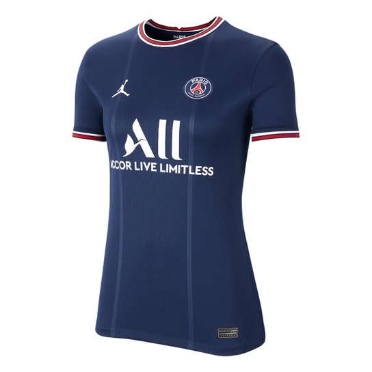 Camisa Paris Saint-Germain Home 21/22 s/n° Torcedor Nike Feminina - Marinho+Vermelho Menor preço em Camisa Paris Saint-Germain Home 21/22 s/n° Torcedor Nike Feminina - Marinho+Vermelho