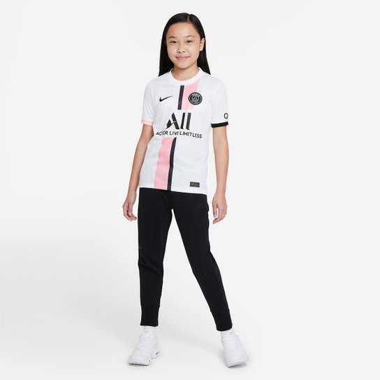 Camisa Paris Saint-Germain Juvenil Away 21/22 s/n° Torcedor Nike - Branco+Preto
