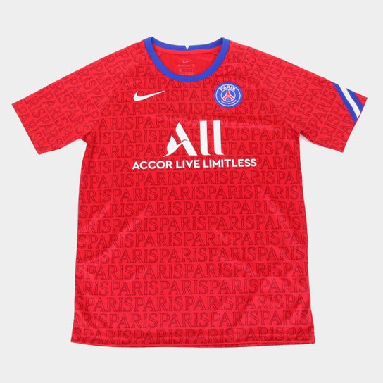 Camisa Paris Saint-Germain Juvenil Pré-Jogo 20/21 Nike - Vermelho+Branco Menor preço em Camisa Paris Saint-Germain Juvenil Pré-Jogo 20/21 Nike - Vermelho+Branco