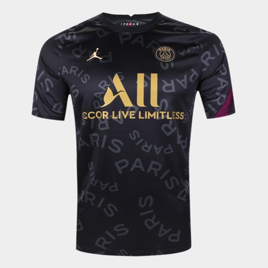 Camisa Paris Saint-Germain Pré-Jogo 20/21 Nike Champions League Masculina - Preto Menor preço em Camisa Paris Saint-Germain Pré-Jogo 20/21 Nike Champions League Masculina - Preto