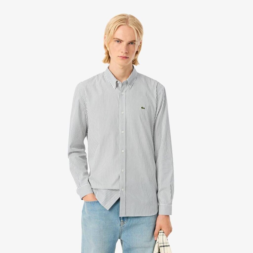 Camisa Pinpoint Listrada com Caimento Regular Lacoste Masculina