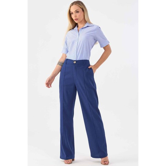 Camisa PKS de Algodão Listrada Azul e Branco