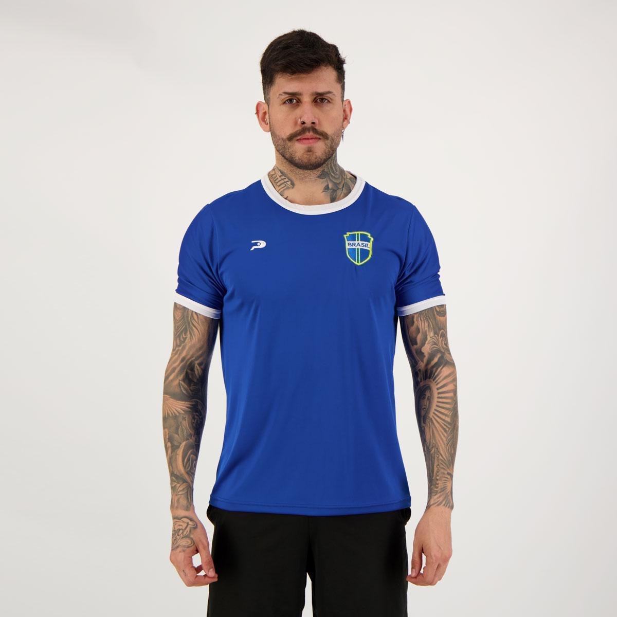 Camisa Placar Brasil Brasão Azul Menor preço em Camisa Placar Brasil Brasão Azul