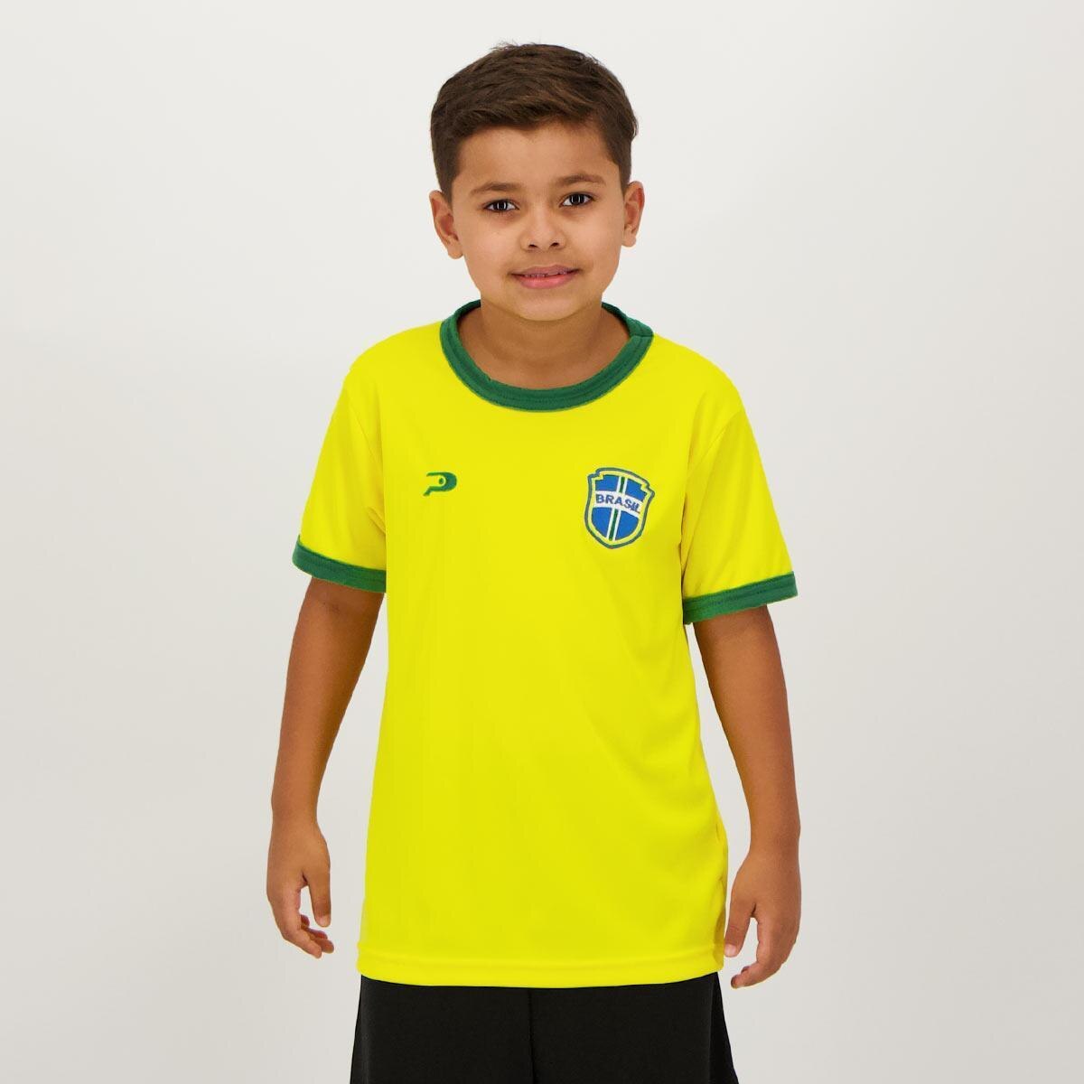 Camisa Placar Brasil Brasão Infantil Amarela Menor preço em Camisa Placar Brasil Brasão Infantil Amarela