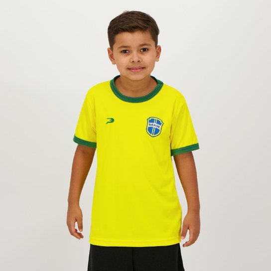Camisa Placar Brasil Brasão Infantil Amarela - Amarelo Menor preço em Camisa Placar Brasil Brasão Infantil Amarela - Amarelo