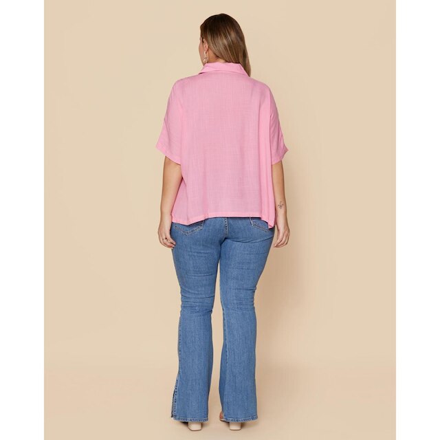 Camisa Plus Size Com Cinto Claro - Rosa | Netshoes