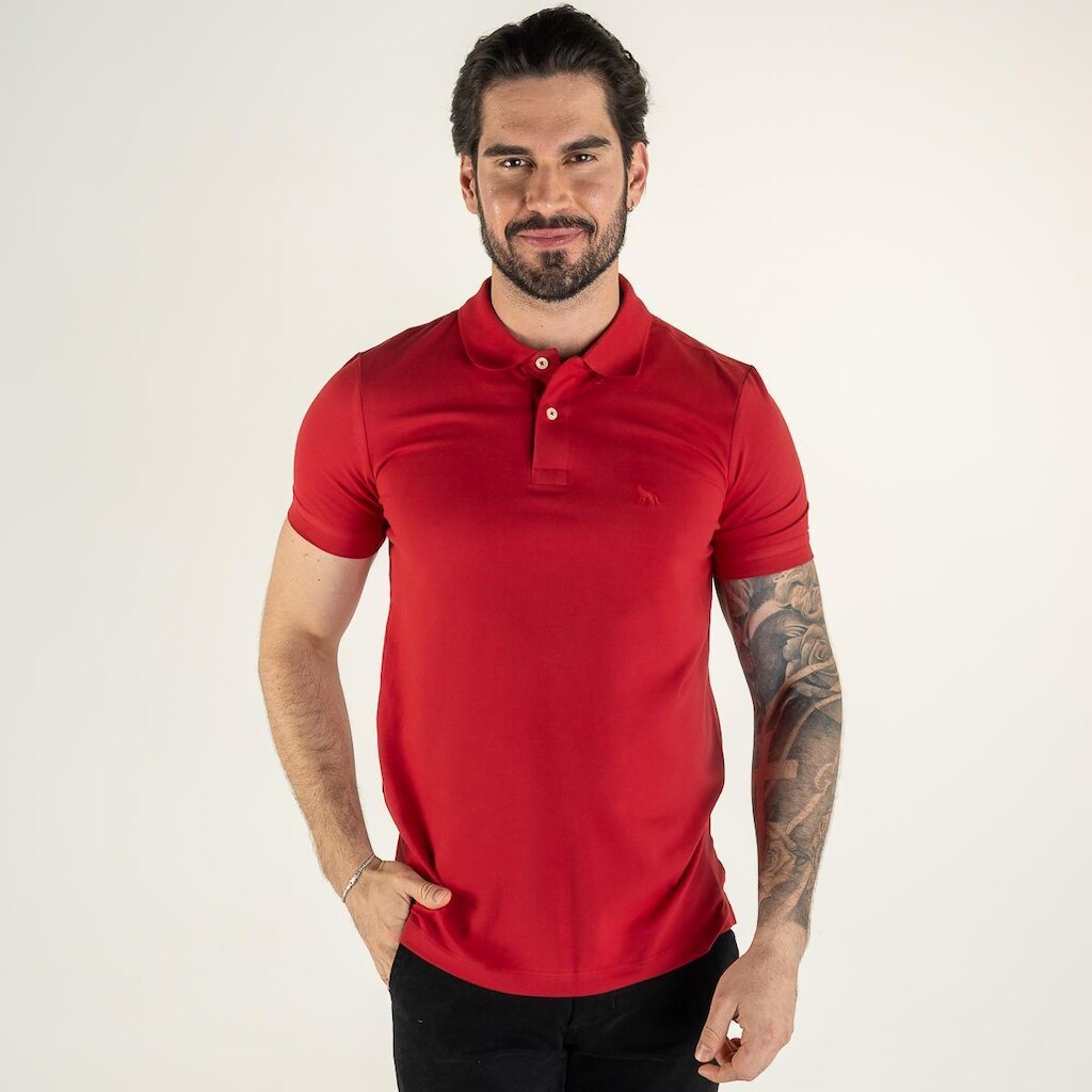 Camisa Polo Acostamento Elastano Vermelha