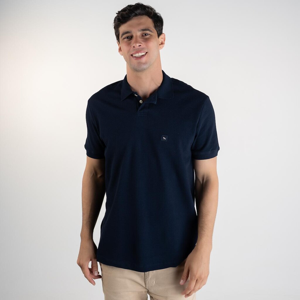 Camisa Polo Acostamento Texturizada Azul Marinho