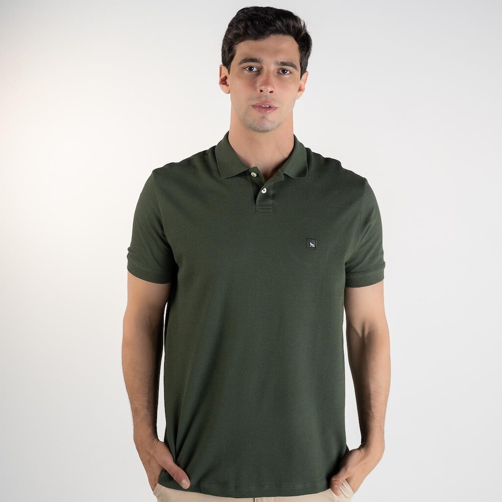 Camisa Polo Acostamento Texturizada Verde Militar