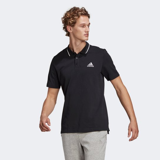 Camisa Polo Adidas Essentials Masculina - Preto+Branco Menor preço em Camisa Polo Adidas Essentials Masculina - Preto+Branco