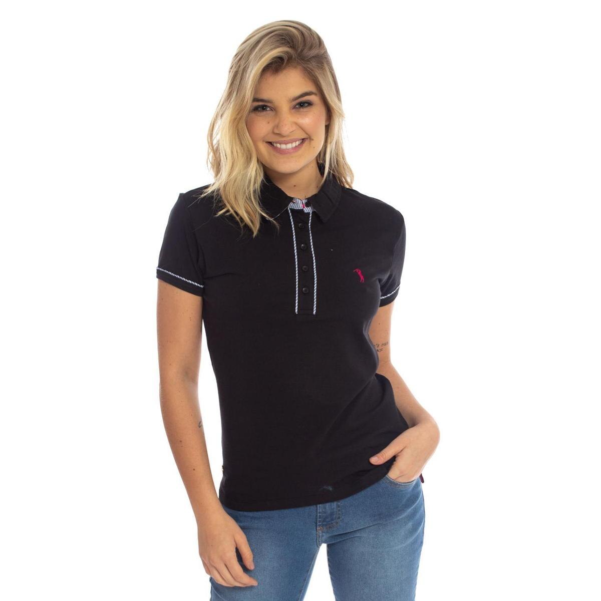camisa polo preta lisa feminina