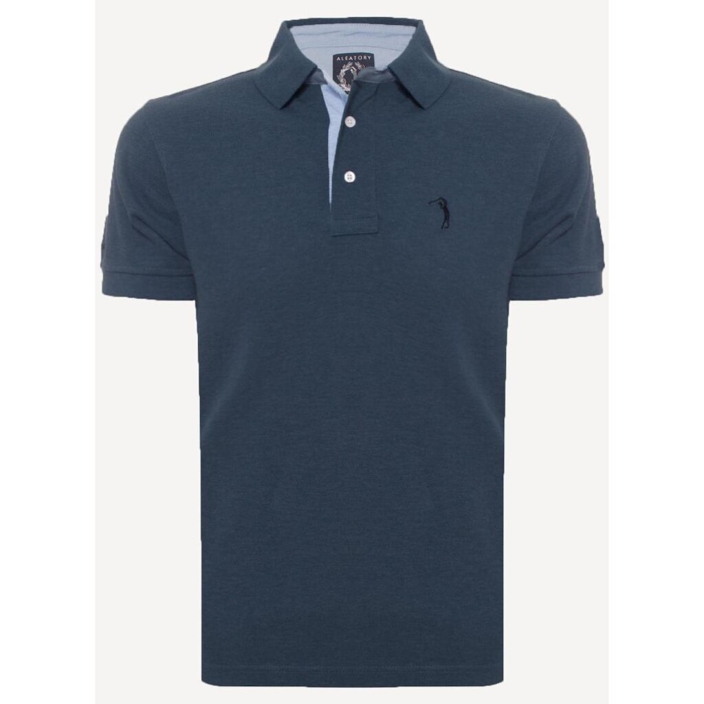 Camisa Polo Aleatory Lisa Mescla Azul Marinho