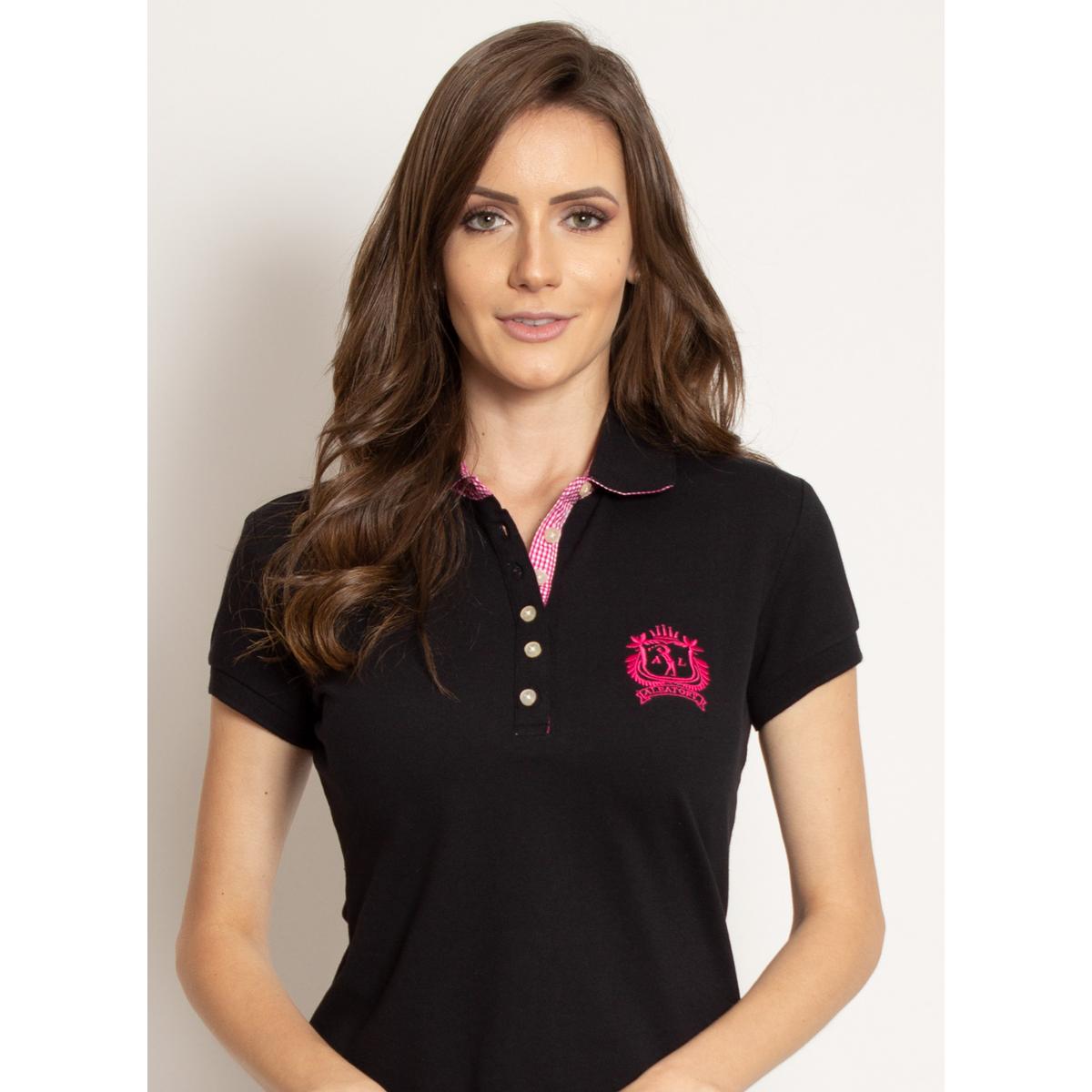 camisa polo preta lisa feminina